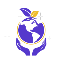 Hands holding the globe with a leaf